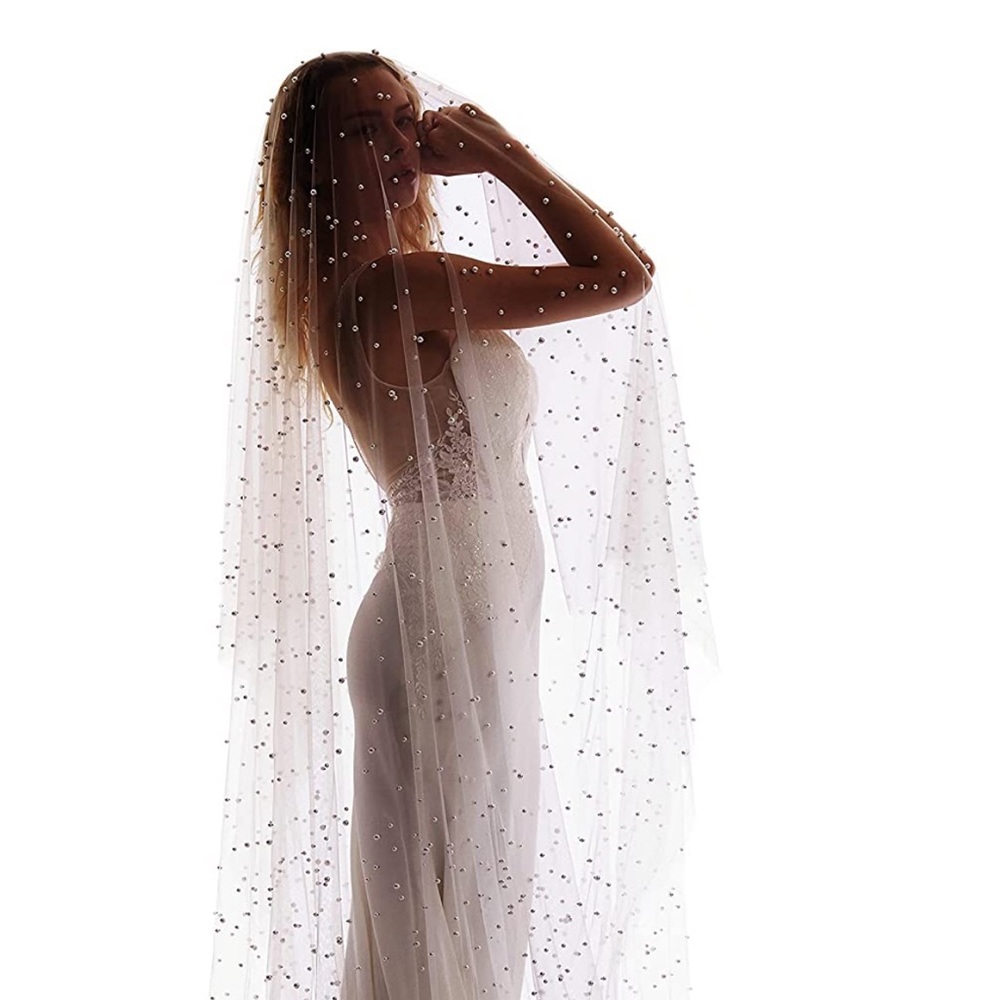 Cathedral Pearl Wedding Veil Ivory